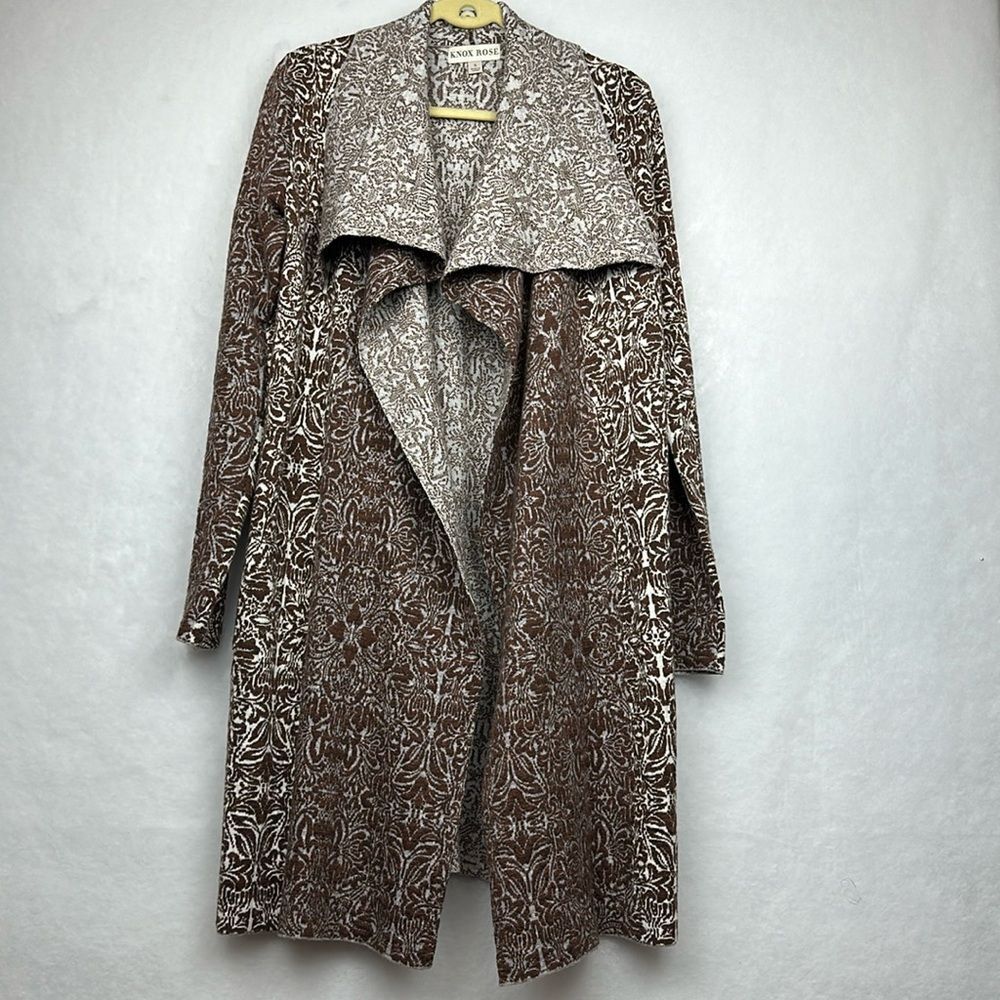 Knox Rose Jacquard Long Line Cardigan Waterfall Collar Soft Knit Size S Boho